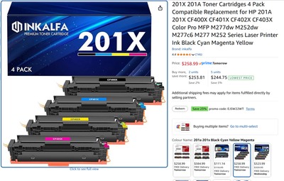 201X 201A Toner 4-Pack for HP M277 & M252 Series, CF400X-CF403X,, View more