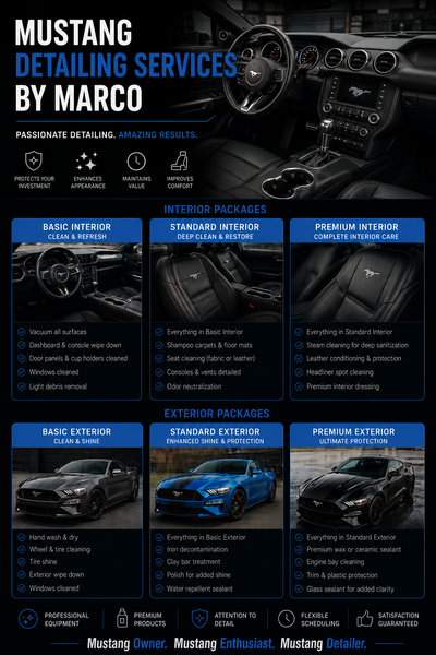 Hey Mustang Owners, I'm now offering professional mobile detailing services exclusively for Ford Mus...