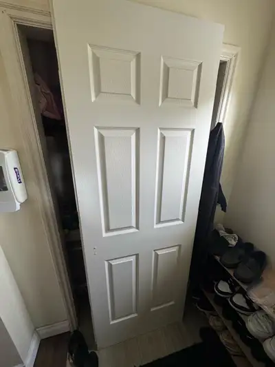I'm selling two pre-hung, 6-panel, white interior doors, each measuring 30 inches wide by 85 inches...