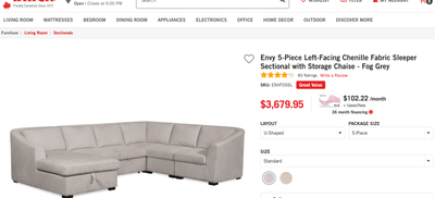 Brand New “Sleeper Sectional Sofa with Storage Chaise – Fog Grey, View more