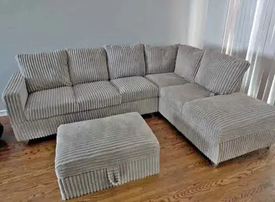 Sectional Corduroy Sofa with Storage Ottoman + Side Space , View more