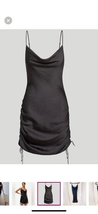 Aritzia Black Satin Ruched dress, called “ only” adjustable Med