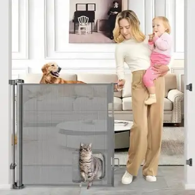 New in Box Retractable Dog Gate with Cat Door 55" Wide, View more