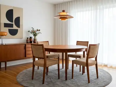 Restored 4 Mid-century scandinavian teak dining chairs , View more