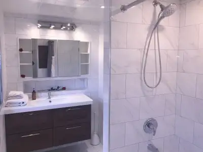 Master bedroom with European inspired upgrades comes furnished with a private full bathroom and a Qu...