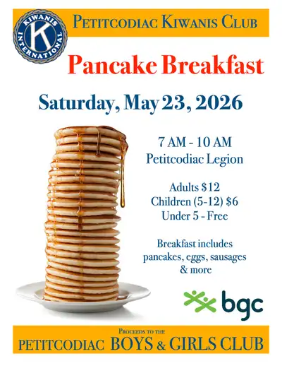 Pancake Breakfast May 23 Kiwanis Club of Petitcodiac, View more