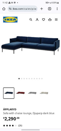 Blue couch and chaise 