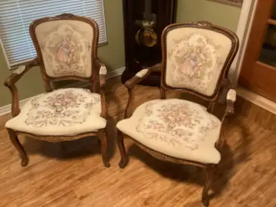 Tapestry upholstered arm chairs, View more