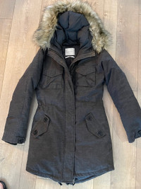 Ladies Down Filled Winter Coat, Charcoal, Aritzia brand