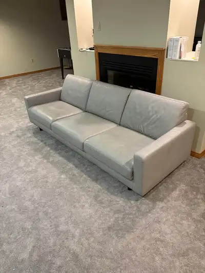 EQ3 Grey Leather Oskar Sofa 93” Couch, View more