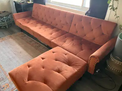 Velvet couch with ottoman, View more