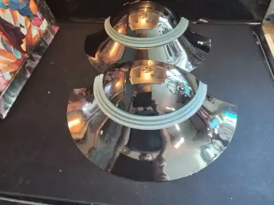 Pair Deco Modernist Style Chrome Glass Lumiere Wall Sconce Lamps, View more
