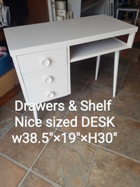 WHITE DESK / nice sized/solid wood/ painted, ***still good cond