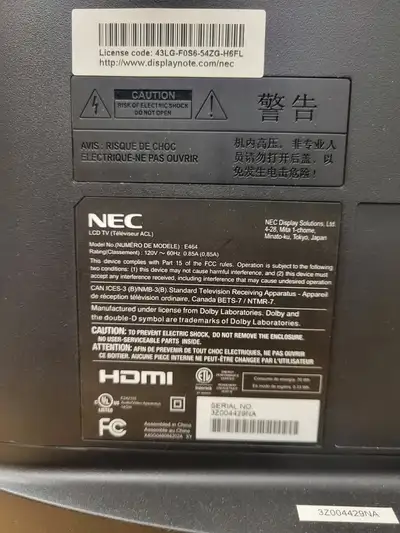 TV 46" NEC LED Edge-lit Integrated Tuner, View more