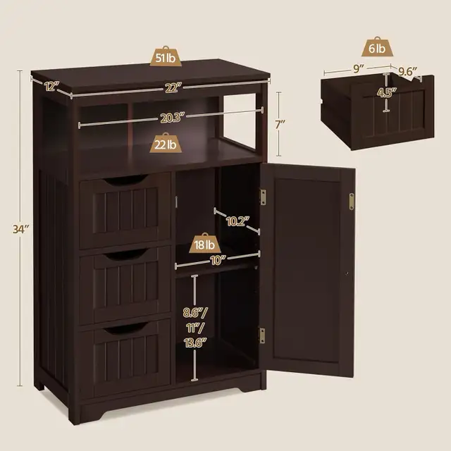 Wood Bathroom Floor Organizer with Cupboard, Multiple Purpose in Bookcases & Shelving Units in Markham / York Region - Image 3