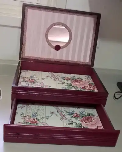 Vintage Handmade Solid Wood Jewelry Storage Box Keepsake Art, View more