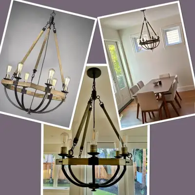 ⭐️BRAND NEW Weathered Wood with Bronze iron accents 6 light chandelier⭐️ ⭐️6 lights….Vintage look LE...