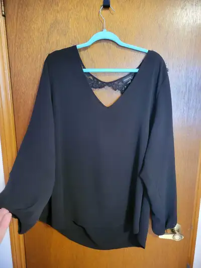 Black blouse with lace and open back , View more