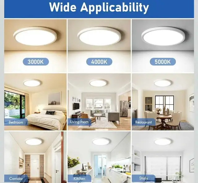 12 Inch 2400LM Dimmable LED Flush Mount Ceiling Light - 24W 3000 in Indoor Lighting & Fans in Markham / York Region - Image 6