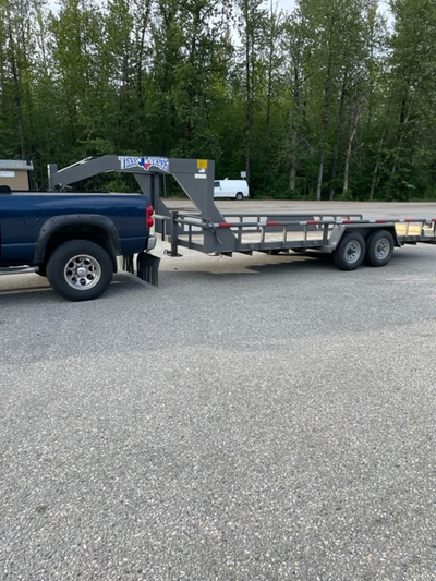 Gooseneck trailer with 6klb axles total 12000 lbs net weight of 9k 20' long approximately 5k trailer...