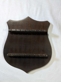 VTG Wooden rack for souvenir spoons collection crest shape 