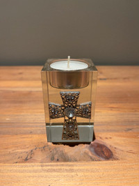 Beautiful glass candle holder with cross