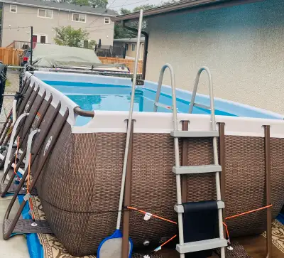 16x8 Coleman rattan pool, robo vacuum,SX 1500 sand pump, View more