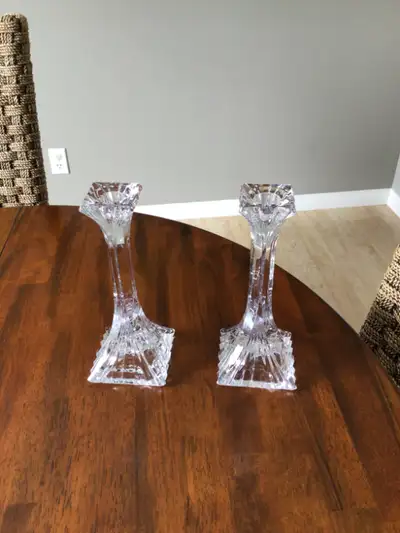 Two 9" Crystal Candlesticks, View more