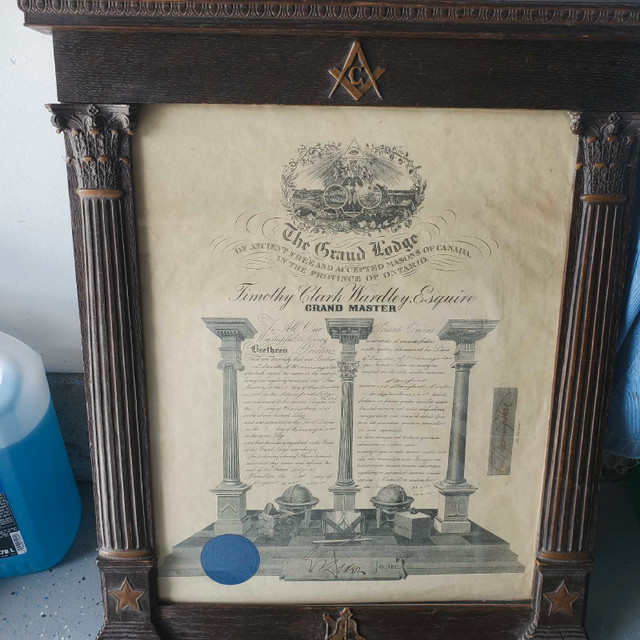 Masonic Certificate and Frame in Arts & Collectibles in St. Catharines