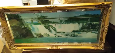 Picture frame made by wood. outside size: 39" x 17" glass size: 36.75" x15" open size: 35" x 13" thi...