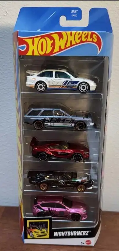2025 Hot Wheels NIGHTBURNERZ 5 pack. ‘87 Ford Sierra Cosworth Nissan Maxima DRIFT Toyota GR Supra DI...