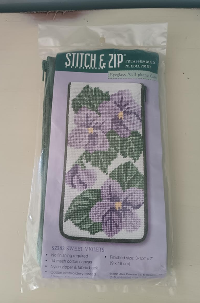 Stitch & Zip Needlepoint Kit Sweet Violets Eyeglass Case, View more