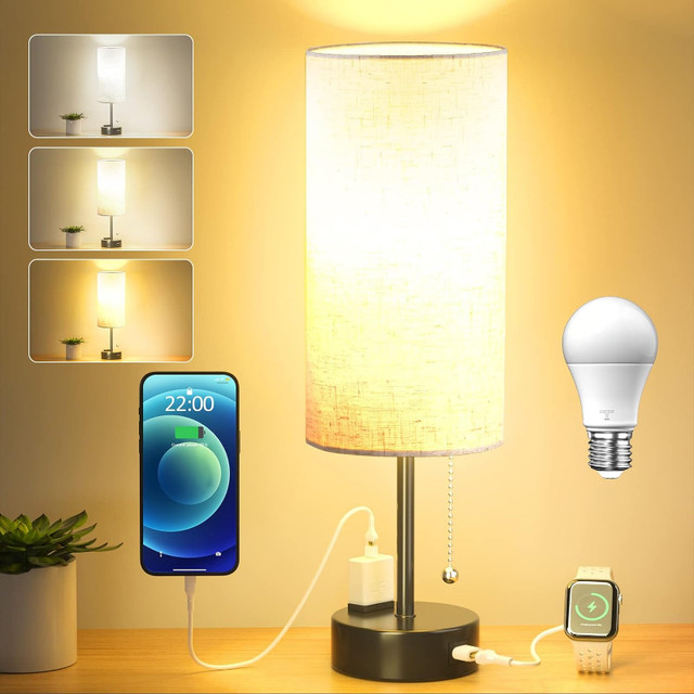 Bedside Table Lamp with USB Port & AC Outlet (NEW) in Indoor Lighting & Fans in Edmonton