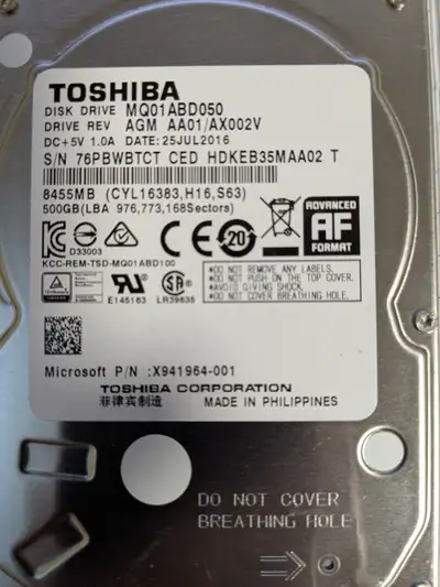 TOSHIBA 500GB 2.5” LAPTOP/XBOX HARD DRIVE, View more