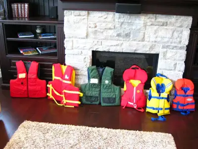 Several Adult & Kids Sized Life Preserver Life Jackets see ad $, View more