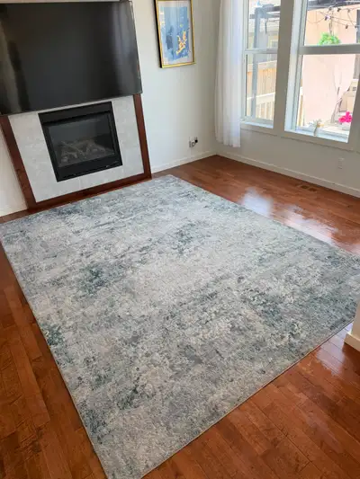 Large grey blue distressed area rug , View more