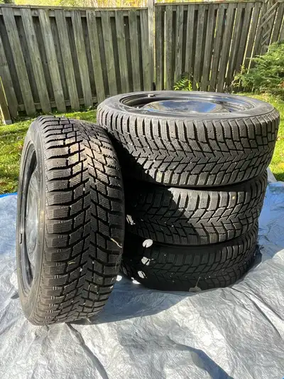 Nearly new condition winter tires from a 2024 Kona. Steel rims have no rust and almost no wear on ru...