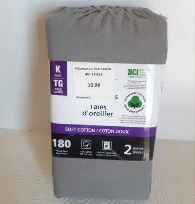 Brand New  Standa King Size Gray Pillowcases 2-Piece Set, View more
