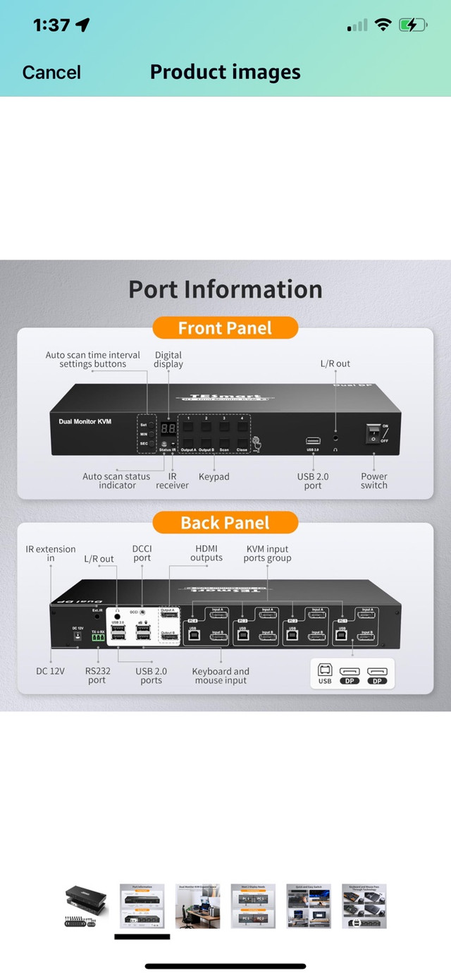 TESmart DisplayPort KVM Switch 4 Computers 2 Monitors, Dual Moni in Cables & Connectors in City of Toronto - Image 3