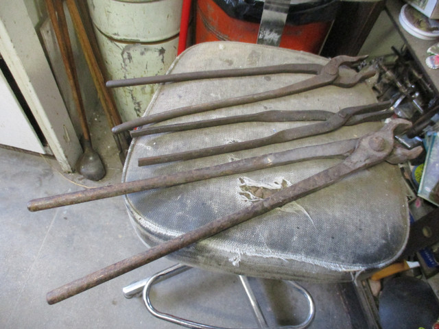 3 OLD VINTAGE HAND FORGED BLACKSMITH CUTTING TONG TOOLS $30 EA. in Arts & Collectibles in Winnipeg