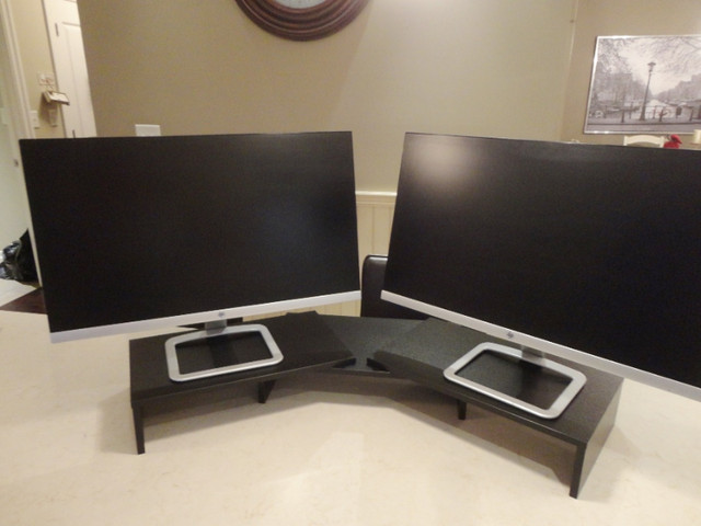 Fully Adjustable Dual Computer Monitor Wood Black Riser Stand in Other in Kitchener / Waterloo - Image 3