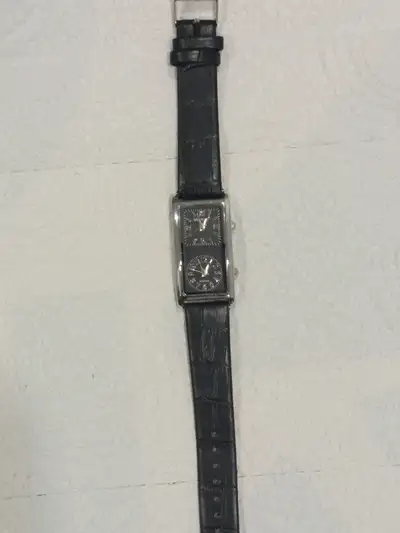 New Unisex Classic Rectangular Dual-Time Dress Watch (Leather), View more