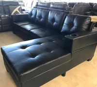4 seacter sofa Brand New  Black leather Sofa