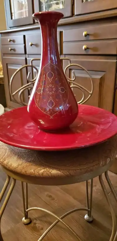 Vintage large vase and platter set, View more