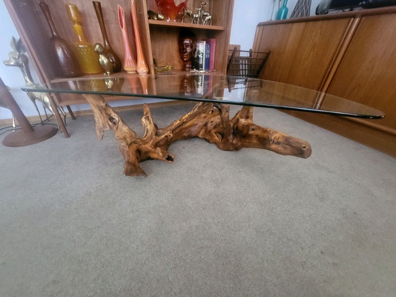 MCM Boomerang Root Glass Top Coffee Table Coffee Tables Edmonton