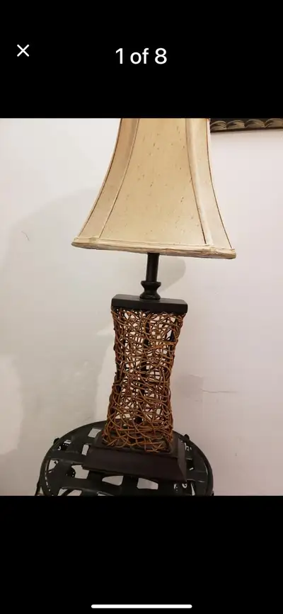 Wicker Table Lamp with Beige Shade, View more