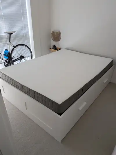 Like new Queen sized drawer storage bed and optional mattress, View more