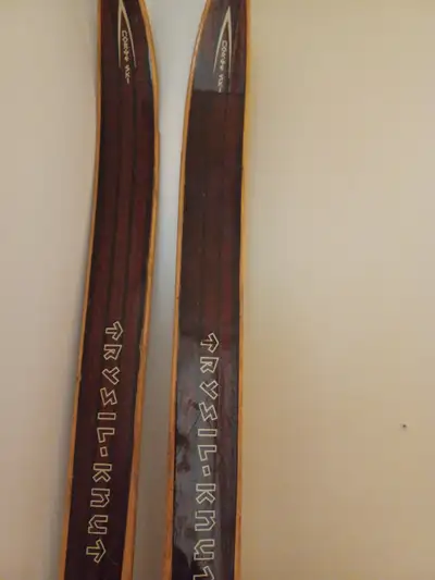 Trysil Knut Vintage Cross Country Skis with a set of bamboo vintage Poles. Likely 1970. Best Offer.