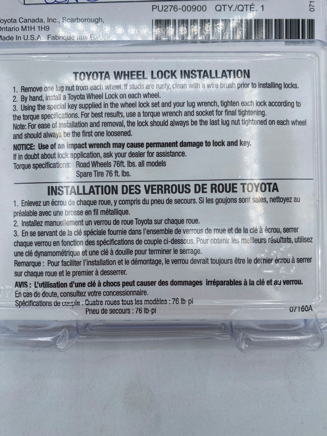 TOYOTA Wheel Lock Set in Other in St. Catharines - Image 2