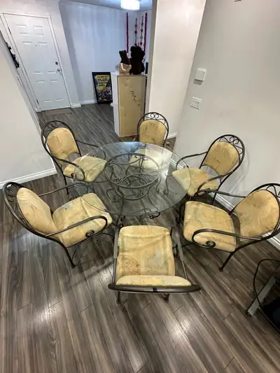 Wrought Iron Dining Set with Glass Tabletop, View more